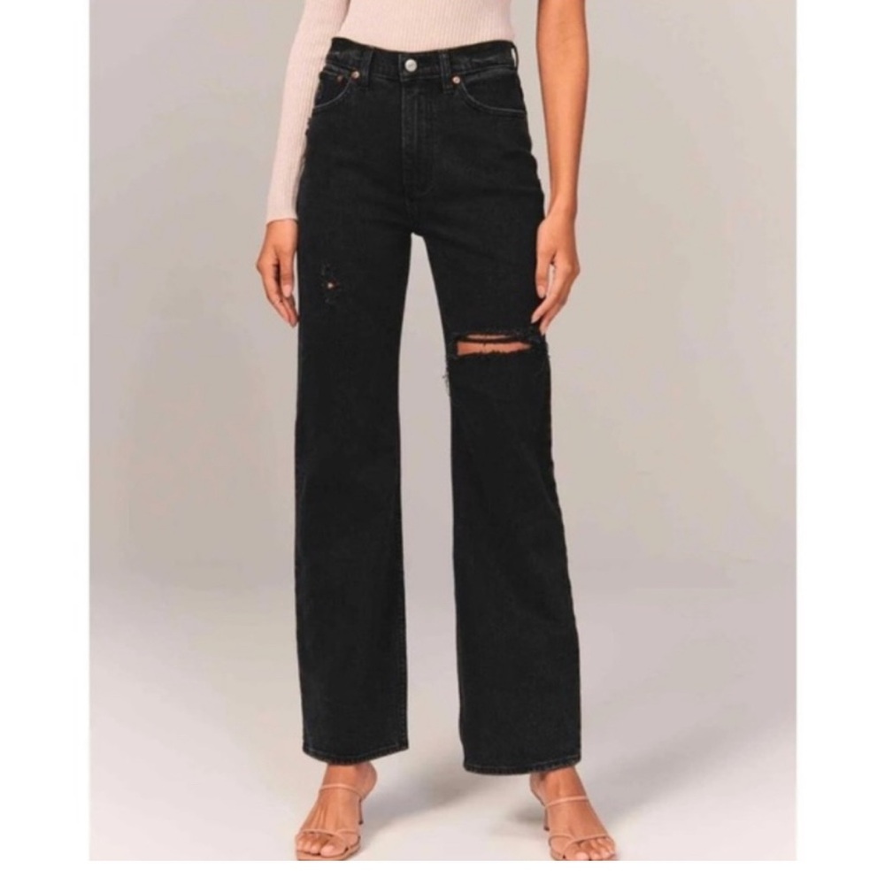 Abercrombie & Fitch Black Distressed Wide Leg Jeans